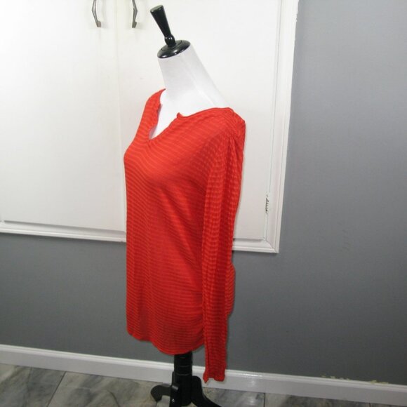 Indigo Orange Stripe Semi-Sheer Long Sleeve Top Size XL - Picture 2 of 4